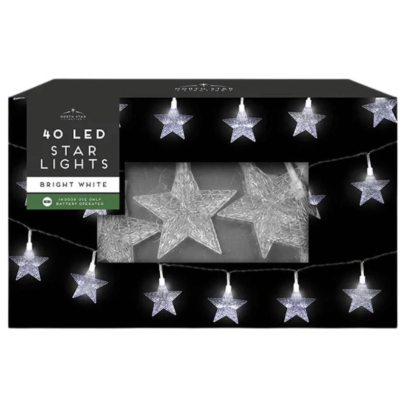 CHACH Star String Lights, 40 LED Indoor Fairy Lights with 50 LED Decorative Lighting for Anywhere, Bright White, Indoor Use, 4m Length, Silver