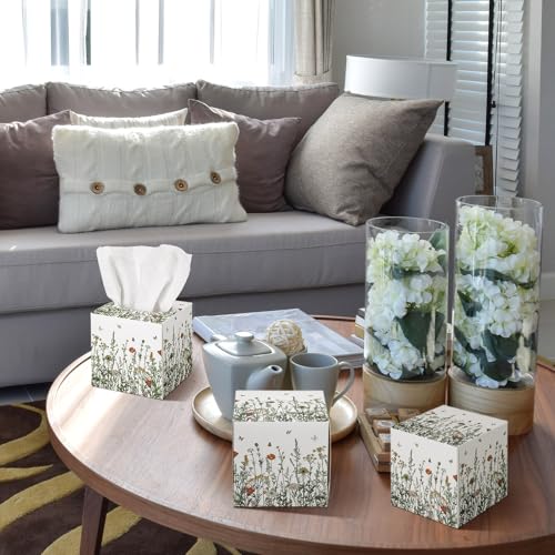 Image of Fourluoo 12 Pack Fall Floral Facial Tissues Cube Boxes, 600 Sheets 3 Ply | Small Square Wildflower Face Tissues Cube Boxes Bulk for Autumn Christmas Car Bedroom Supplies, Floral Butterflies Theme