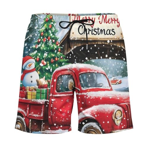 Christmas Red Truck Mens Swim Trunks with Quick-Drying Lining Beach Shorts for Outdoor Sports3