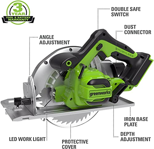 Greenworks 24V Brushless 7.25-Inch Circular Saw, 4.0Ah (Usb Hub) Battery And Charger Included #TOP1