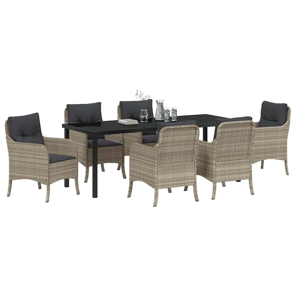 vidaXL Set da Pranzo per Giardino 7 PCS Grigio Chiaro Poly Rattan, Set da Pranzo Outdoor Trendy, mobili in Rattan Moderno, Tavolo da Giardino, Perfetto per cene all'aperto!