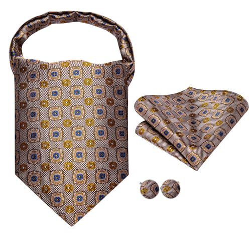Image of Dubulle Paisley Floral Ascot for Men Self Tie Mens Cravat and Pocket Square Cufflinks Wedding