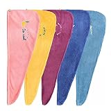 5 Stück Freietaube Schnell trocknendes Handtuch, Turban Handtuch, Mikrofaser Handtuch Haare, haarhandtuch mit knopf, Super weich und saugfähig Haar Trocknendes Tuch