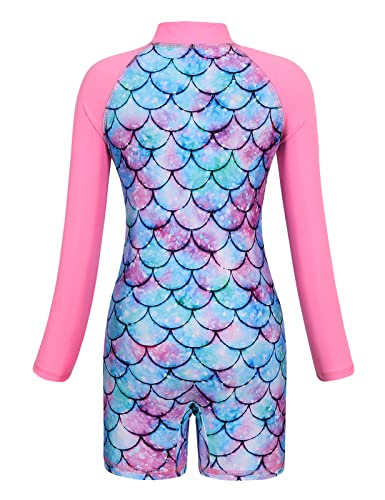AmzBarley Girls Swimwear Mermaid Rash Guard Shirt One Piece Swimsuit Kids Fish Scale Bathing Suit UPF 50+ Sunsuit 2-10 Years2