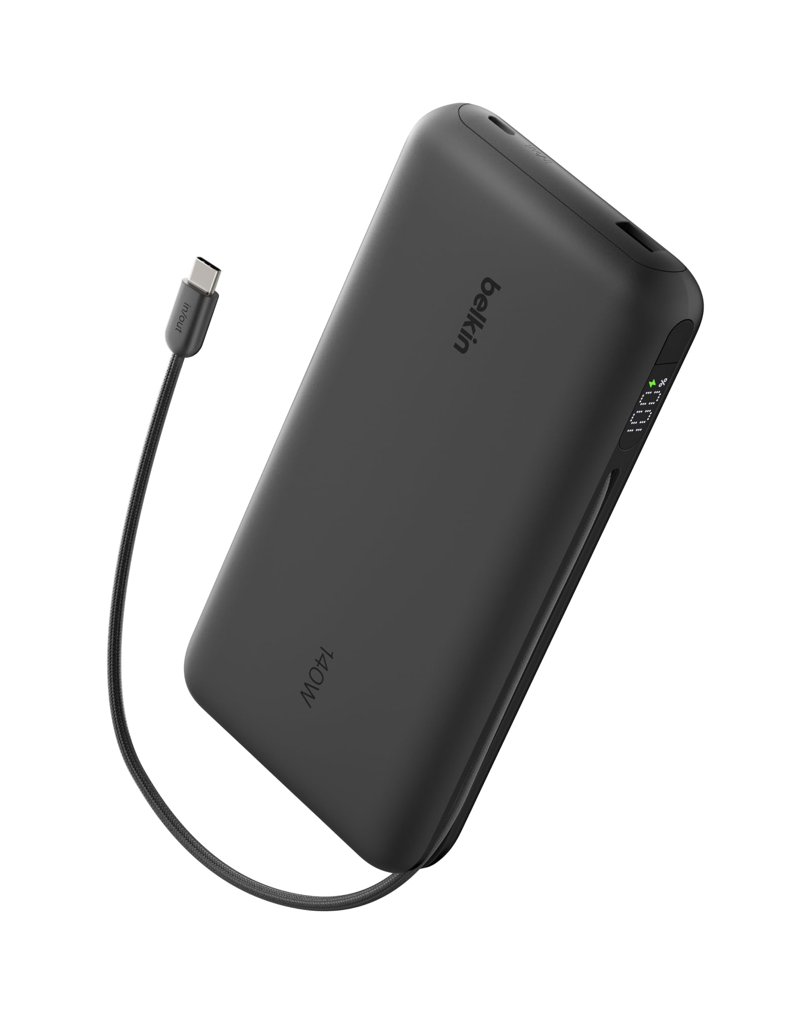 Belkin Portable Charger 25K, Power Bank with Integrated USB C Cable, 158W - Fast Charging Laptop Portable Battery Pack for MacBook Pro 14, iPhone 17 Series, iPad Pro, Galaxy S26, & More - Black