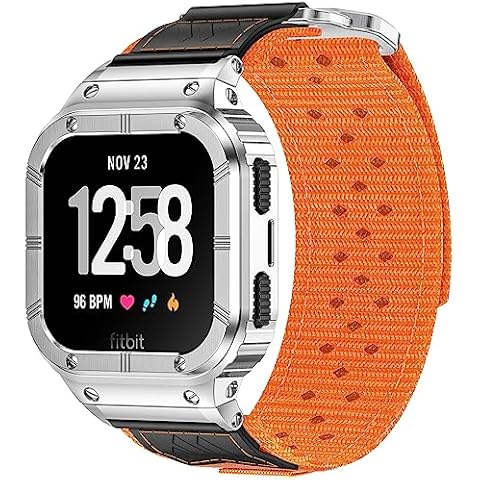 MioHHR Band Compatible with Fitbit Versa 4 3 2 1 /Fitbit Versa Lite/Fitbit Sense/Sense 2 Bands with Stainless Steel Case, Breathable Nylon Sport Adjustable Strap Replacement Rugged Wristband for Men Cover