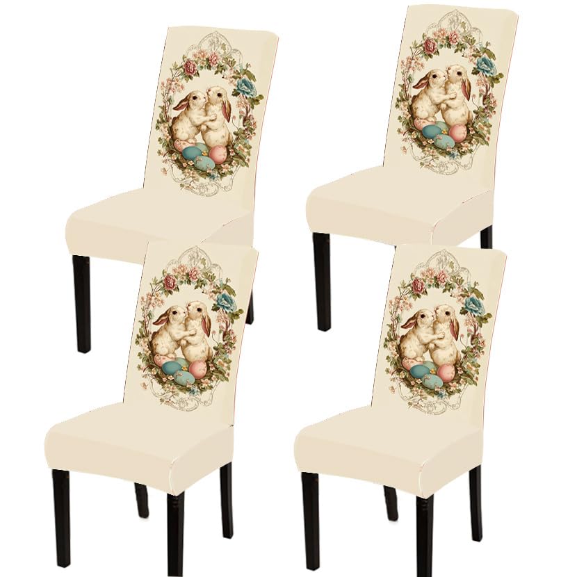 Image of Vintage Easter Bunny Dining Chair Covers Set of 4 Slipcover
