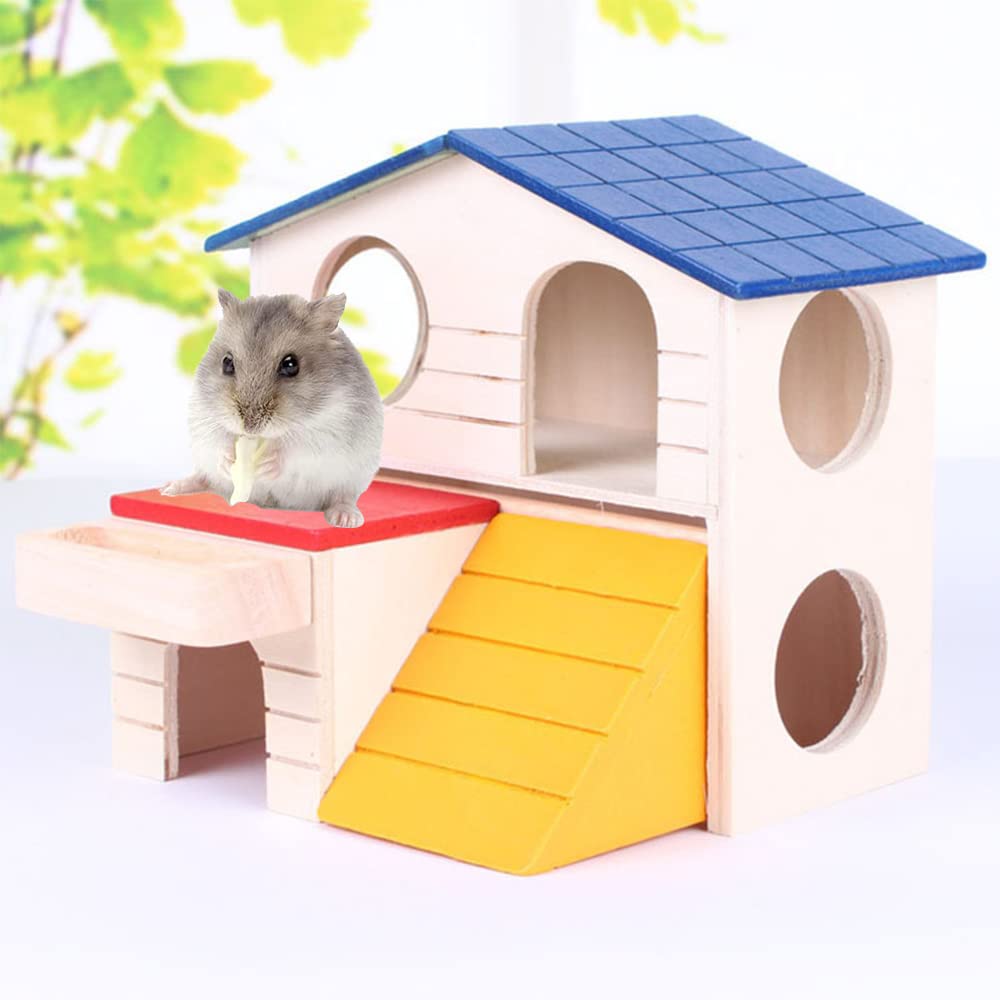 Pequeña para Mascotas Casa de Animales, Casa Hamster Madera, Casa de Madera para Hámster, Casa de Madera para Hamster con Escalera, para Hamster, Chinchilla, Gato, Gerbola y Ratón