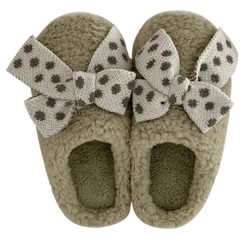 Womens Winter Warm House Slippers Cute Bow Fluffy Indoor Home Slipper Non-Slip Soft Warm Maternity Shoes