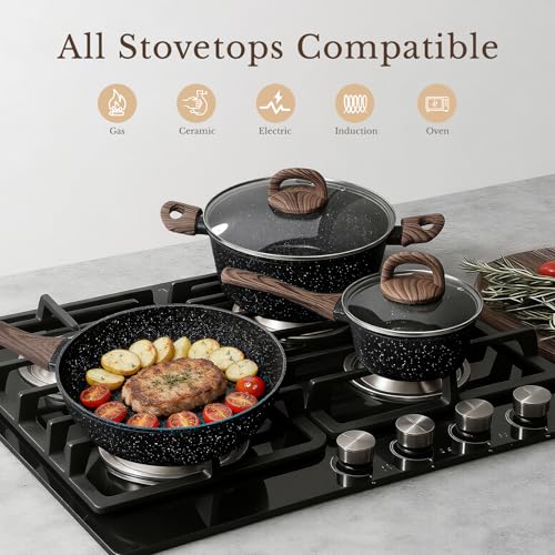 EWFEN 25 Pcs Pots and Pans Set, Nonstick Ceramic Cookware Sets, Healthy Non-Toxic, Large Capacity, Induction Compatible, Cooking Set with Frying Pans & Saucepans, PFAS/PTFE/PFOA Free, Classic Black