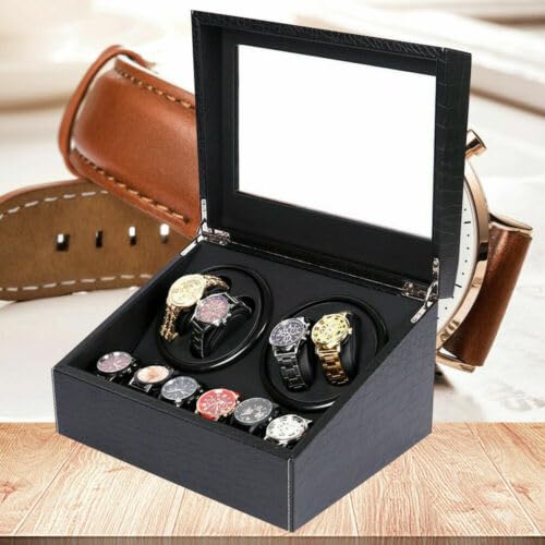 Automatische Uhrenbeweger Box, 4+6 Beweger Uhrenbox Automatikuhren Watch Winder Crocodile Pattern 30.5 * 23.5 * 18cm