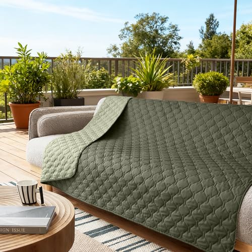 Image of gogobunny 100% Double Sided Waterproof Dog Blanket Soft Pet Bed Cover Reversible Protect Furniture Couch Sofa Car for Puppy Cat Kids (Dark Olive /Light Olive, 68x82 Inch (Pack of 1))