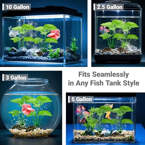 2-Pack Aquarium Decor Fish Tank Decorations 6-inch Betta Fish Tank Plants Leaf Hammock, Artificial Silk Aquarium Plants Betta Tank Accessories, Goldfish, Reptiles Plant Decor Driftwood - Image 3