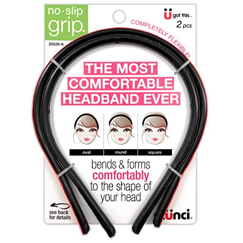 Scunci The Most Comfortable Headband Ever, Flexible No-Slip Grip, 2-pcs per Pack in Assorted Colors (1-Pack)