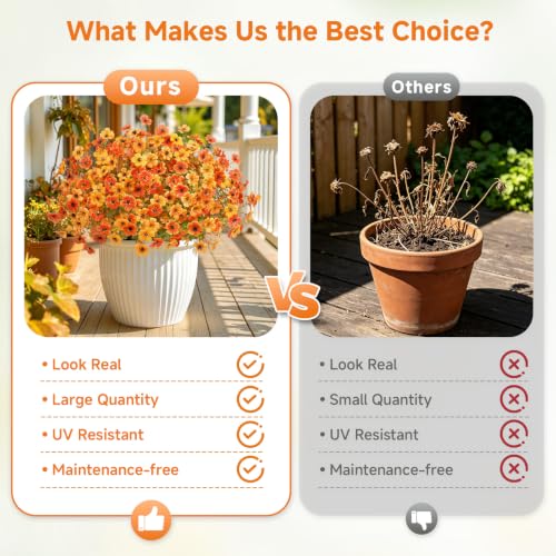 Alupssuc 24 Bundles Artificial Fall Flowers, UV Resistant Faux Mums Porch