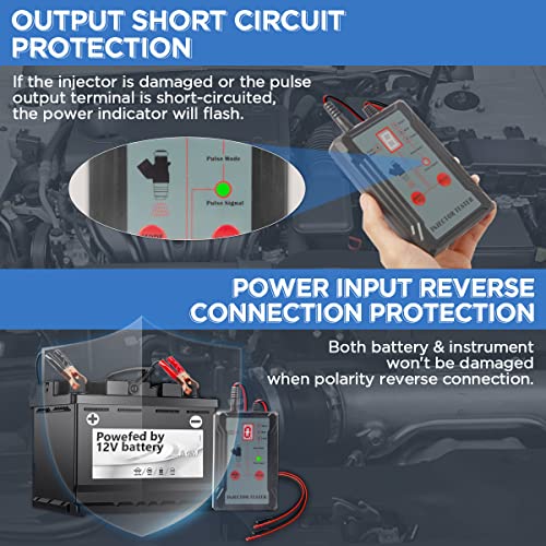 Updated Fuel Injector Tester Four-Wire Dual Channel Fuel Injector Cleaner Kit 8 Pulse Modes Injector Tester Short Circuit Protection Diy Cleaning Tools Kit With 40" Long Power Cord,2 Injector Adapter #TOP6