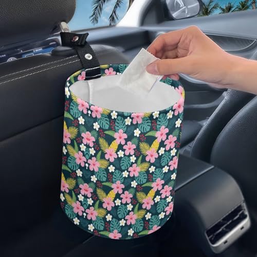 Image of Hibiscus Florals Montsera Deliciosa Car Trash Storage Box Multifunctional Garbage Bags for Car, Office, Home, Travel Camping Accessories, Keep Tidy