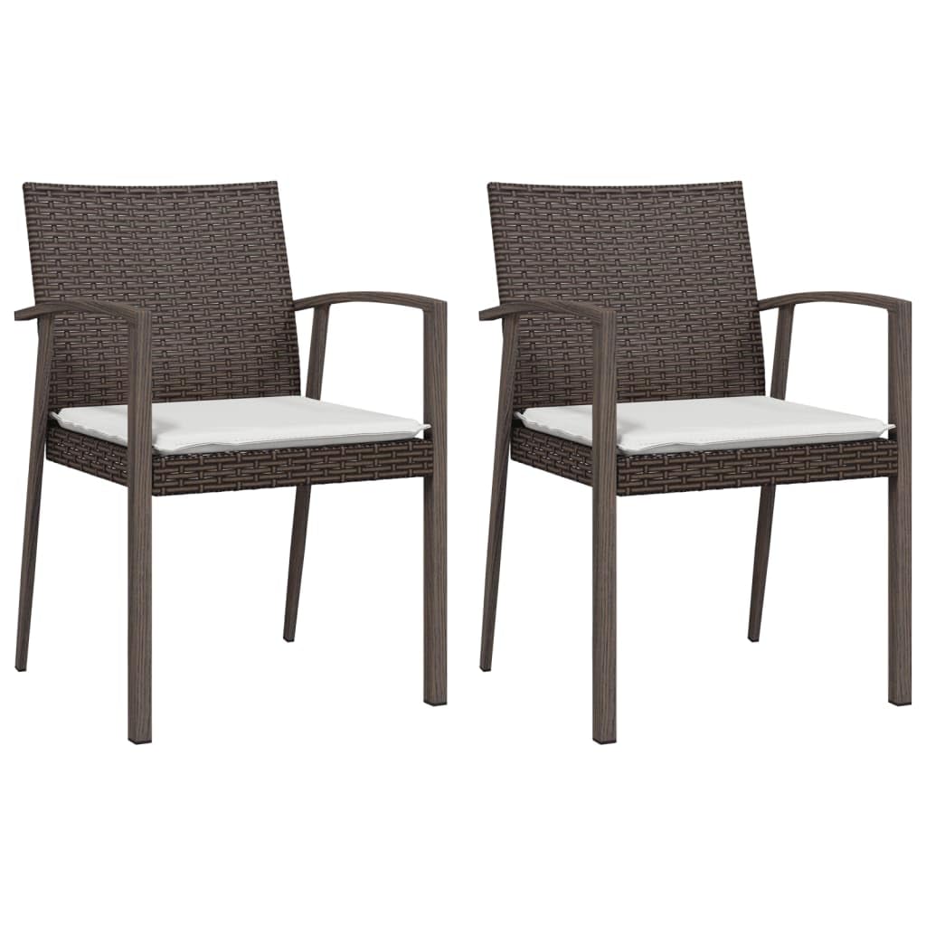 Krzesła ogrodowe z poduszkami 2 szt. brązowe rattan PE stal 56,5x57x83 cm wytrzymałe meble tarasowe na zewnątrz z podłokietnikami siedzisko ogrodowe z oparciem