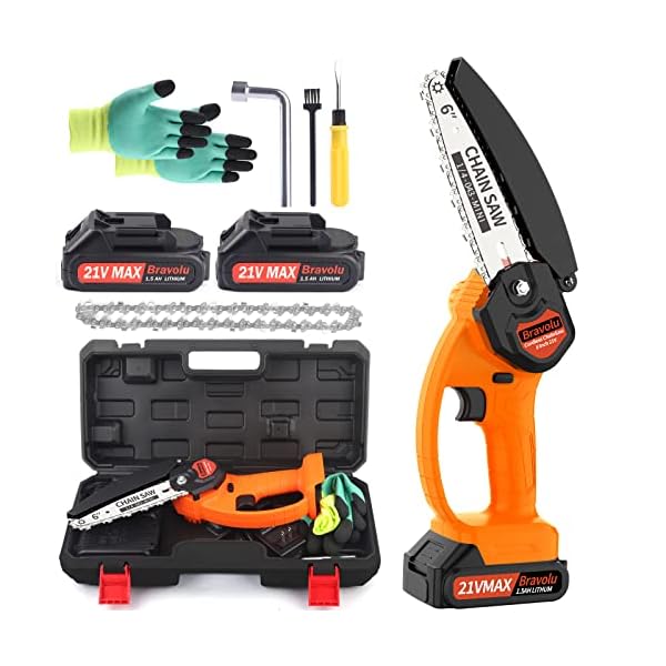 Mini Kettensäge, Bravolu 21V 6 Zoll Kabellose Kettensägen, Tragbare Elektrische Kettensägen mit einer Hand mit 2… – Bild 3
