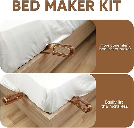 KMJSA 2 in 1 Mattress Lifter Stand & New Bed Sheet Tucker Tool (Pack of 2) Durable and Efficient/Ergonomic Handle/Easy Bed Making Tool Can Tuck Sheets/Holds Mattress Wedge Elevator (Brown) 1