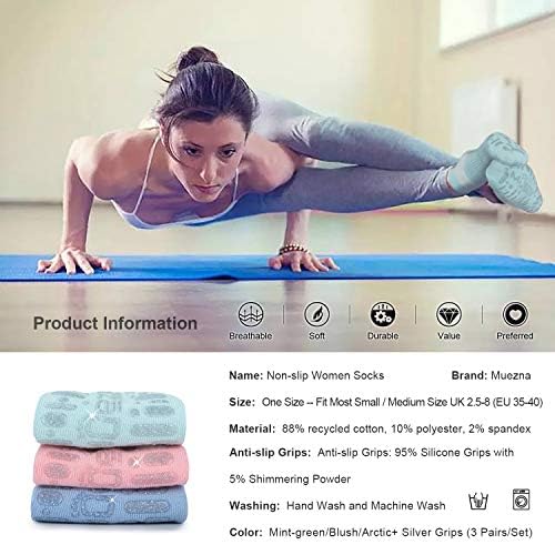 Image of Muezna Non Slip Yoga Socks for Women, Anti-Skid Pilates, Barre, Hospital Socks with Grips, Size 5-10