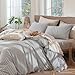 MooMee Striped Duvet Cover Set 100% Washed Cotton Linen Like Textured Breathable Durable Soft Comfy (Dark Grey White Classic Stripes, Queen 90