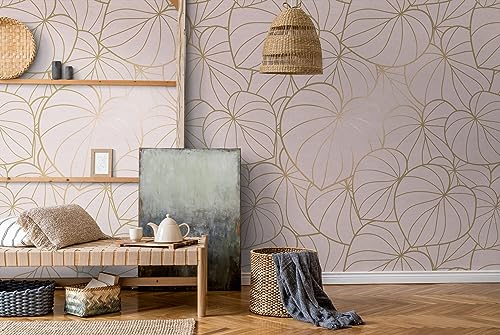 NEWROOM Papel pintado Rosa Hojas de Palmera Tejido no Tejido - Floral Oro Hojas Jungla Romántico
