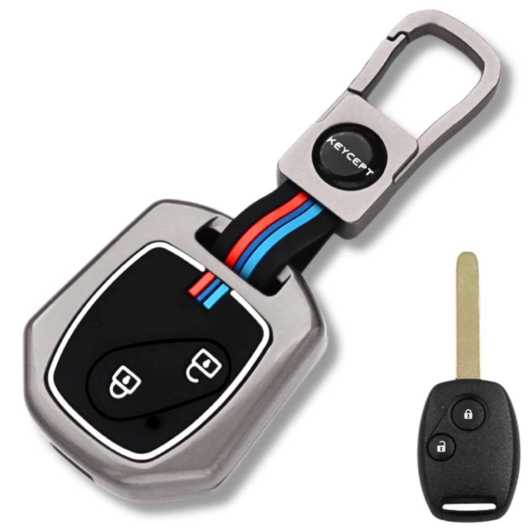 Keycept™ Metal Alloy Key Cover Compatible with Honda Accord, City, Civic, Brio, Mobilio, Jazz, Amaze, BR-V 2 Button Remote Key with Keychain (Type M1).-image-10