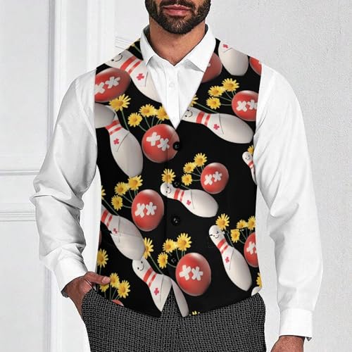 Ball Pin Bowling Sports Men's Suit Vests Business Formal Dress Vest V-Neck Waistcoat for Wedding Casual2