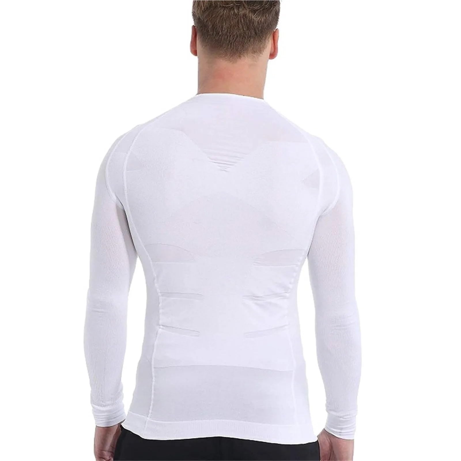 Body Shaper Weste für Männer Shapewear for Herren, langärmeliges T-Shirt, eng tailliert, Bierbauch-Muskelstraffung, leichtes, einfarbiges Sweatshirt, Schlankheitsoberteil Für Fitness geeignet(White,L)