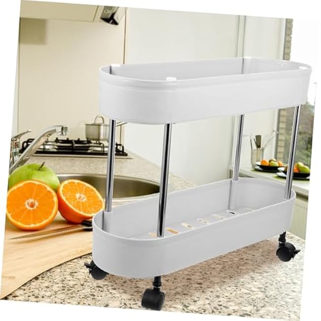 Double Plastic Storage Rack Rolling Craft Storage Cart Kitchen Organizer-jEGirOa8