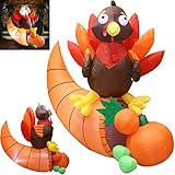 5 Foot Thanksgiving Inflatable Turkey on Cornucopia; LED Light Up Blow Up Turkey for Autumn...