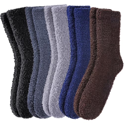 Image of FNOVCO Mens Fuzzy Socks - Soft Cozy Slipper Fluffy Winter Warm Microfiber Plush Sleeping Socks - 5 to 6 Pairs