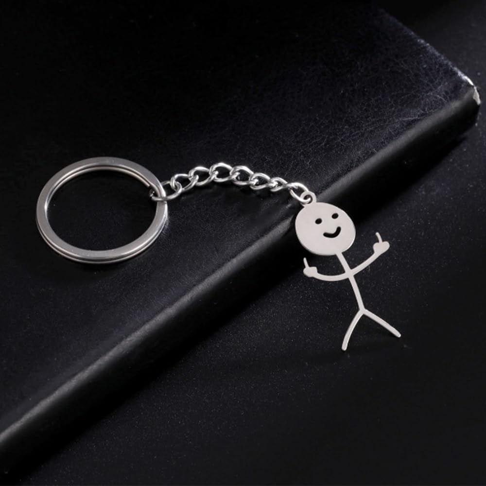 Portachiavi Divertenti In Acciaio Inossidabile Con Stickman E Faccina Graffiti - Set Da 2, Regalo Di Coppia Originale