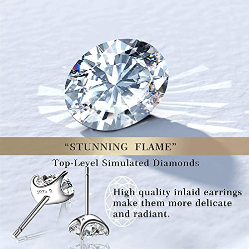 "Stunning Flame" 18K White Gold Plated 925 Sterling Silver Cubic Zirconia Oval Cut Stud Earrings | Cz Studs For Women, Men And Girls（Oval，5） #TOP3
