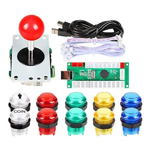 Fosiya 1 Giocatore USB Encoder zu PC Arcade Joystick Roter Kugelkopf 5V LED Arcade Tasten Cover