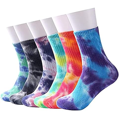 Geebuzz Unisex Casual Tie-dye Soft Cotton Crew Socks Cushion Novelty Funny Athletic Socks for Women Men (6 Pcs) Cover