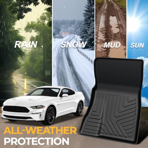 Image of Floor Mats for 2015-2023 Ford Mustang Accessories | Not for Mach-E, Full-Coverage Mats Set with Cargo Liner, 3D Custom Cargo Liner, Non-Slip Texture, Odorless TPE, Easy to Clean
