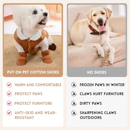 Vulevirtue 4 Stück Schneestiefel Haustiere,Plüsch Hundestiefel,Hunde Schuhe Outdoor,Süße Hundestiefel,Hundeschuhe Pfotenschutz Outdoor,Warme Hundeschuhe Krallenschutz,für Kleine Und Mittlere Hunde