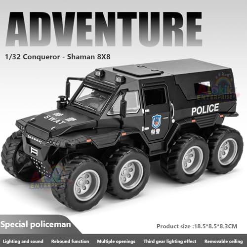 Image of 8x8 Off-Road Refitted Model Adventure SUV Car 1 /24 Scale Monster Shaaman Trucks Pickup Die-Cast Metal Model Cars with Sound and Light for Kids Age 3 Year and up (Black)
