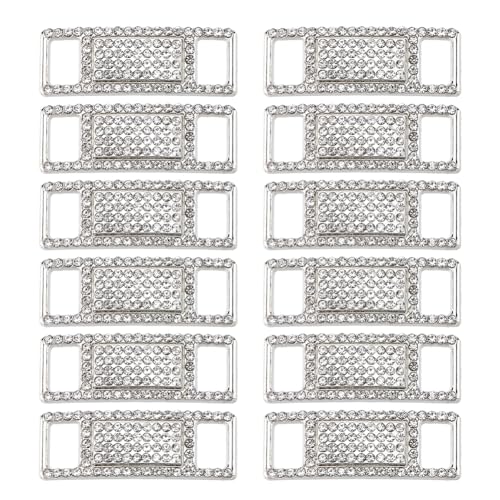 Hobbspring 24Pcs Antique Silver Shoelace Charms Rhinestones Shoe Lace Charms