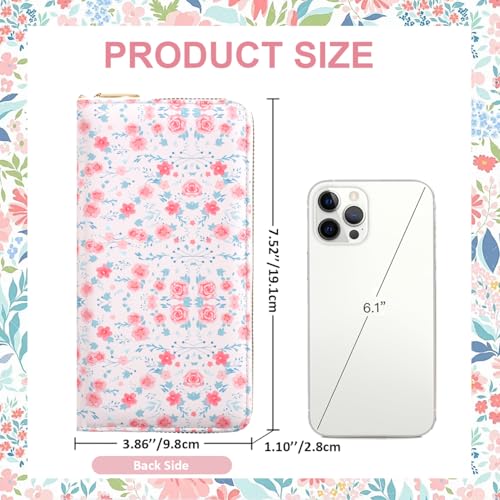 Sunwel Fashion Floral Clutch Wallet for Women Vintage Patchwork Ditsy Flowers Zipper Around Credit Card Wallet (PINK)3