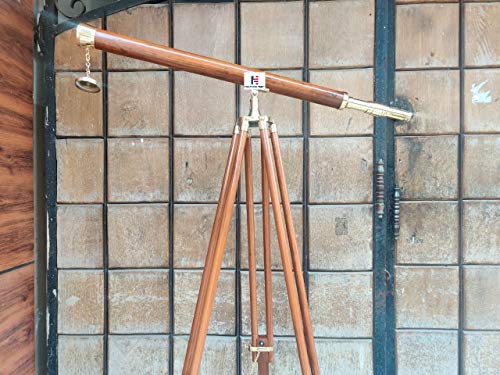 NauticalMart Floor Standing Brass/Leather Harbor Master Telescope, 60