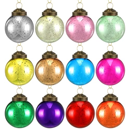 Layhit 12 peças de ornamentos multicoloridos de vidro de mercúrio estilo vintage enfeites de bola de vidro de mercúrio para decoração de árvore de Natal, casamento, festa de aniversário, 5 cm de