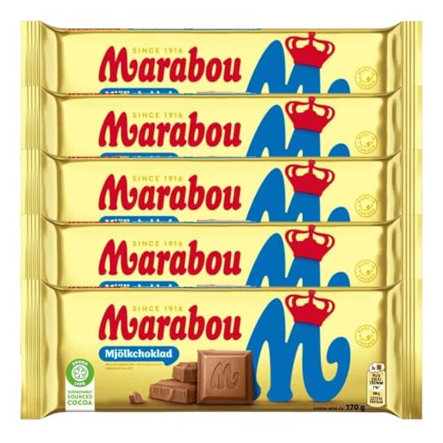 Marabou Mjölk Schokolade 5×170g (0 85 kg) | Schwedische Milchschokolade | Cremig & zartschmelzend | Original aus Schweden | 5er Vorratspack Tafeln | Ideal für Party Büro Candy-Bar & Geschenke