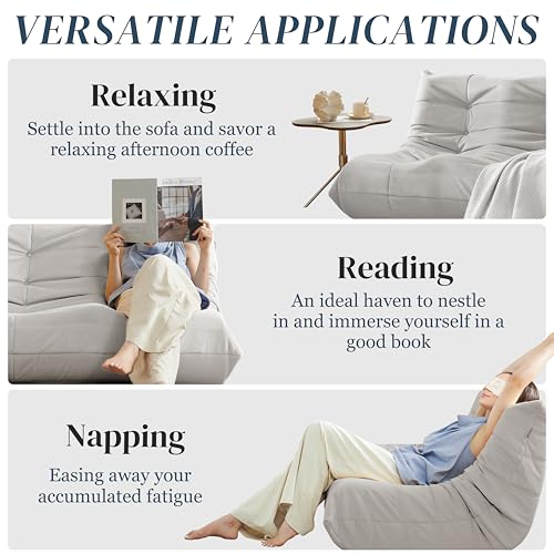 Image of Bean Bag Chair, Large Fireside Chair Bean Bag Sofa for Adults, 3 Seater Bean Bag Chairs for Teens with High-Resilience Foam, Memory Foam Bean Bag for Living Room, Bedroom, Office (Suede, Light Gray)