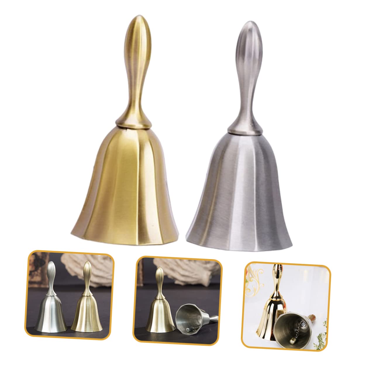 ERINGOGO 2Pcs European Style Hand Bell Service Bell for Restaurants Bars Schools Ergonomic Design Sound Lightweight Easy to Store