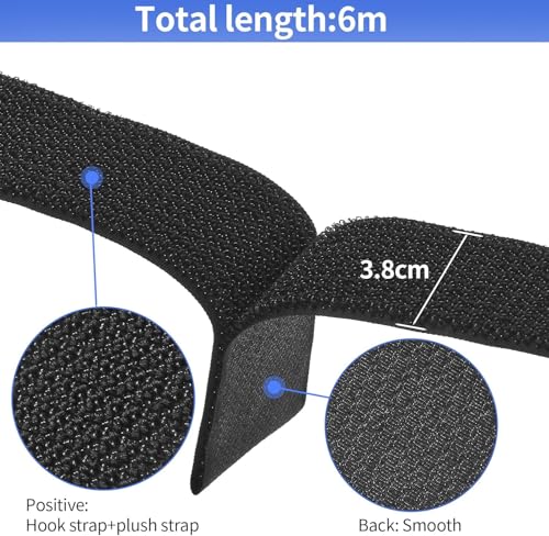 1 pulgada x 32 pies Cinturones de Nylon Resistente con 50 Hebillas, Cortables a Medida, Correas de Gancho y Bucle Negras, Reutilizables para Organización de Cables y Almacenamiento miniatura 6