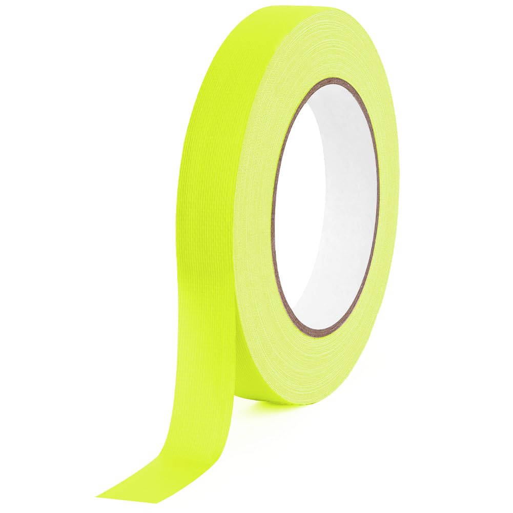 AYBUY Neon Gaffer Cloth Tape, 19mm x 25m Fluorescent Colors Pro Gaff Tape Adhesive Decorative Tapes for Glow Party Stage Decorations, Coding Floors Marking, UV Party, Yellow