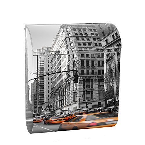 Buzón de liwwing de acero inoxidable con diseño y compartimento para periódicos, compartimento para periódicos, diseño XXL, buzón de pared Manhattan Skyline Taxis City número 0194.
